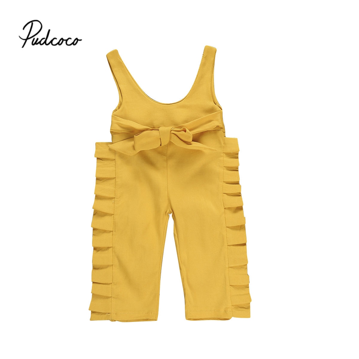 Cute Fold Overall Romper Baby Girls Clothes Jumpsuit Bow-knot Print Ruffle Decor 0-5Y Age Ifant Toddler Newborn Outfits Set