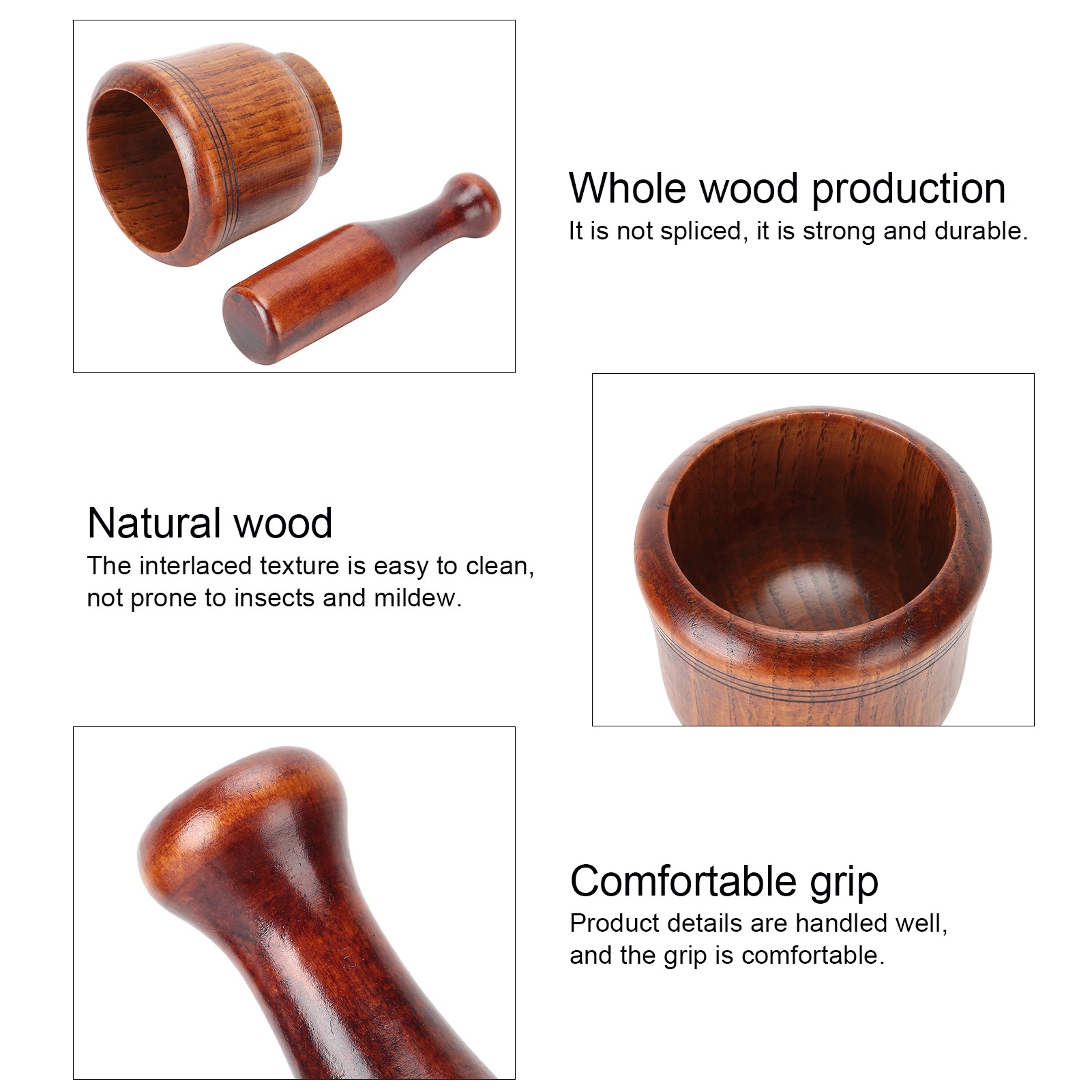 Grinding Bowl Manual Garlic Masher Wooden Grinding Bowl Household Kitchen Manual Garlic Ginger Spices Grinder Mortar Pestle Set