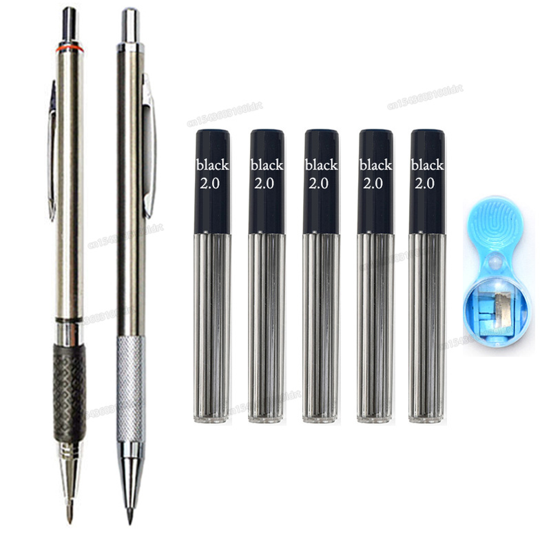 Lápiz mecánico retráctil de Metal/plástico, bolígrafo de 2mm de recambio 2B para la escuela de dibujo de bocetos, color negro, 2,0: plum