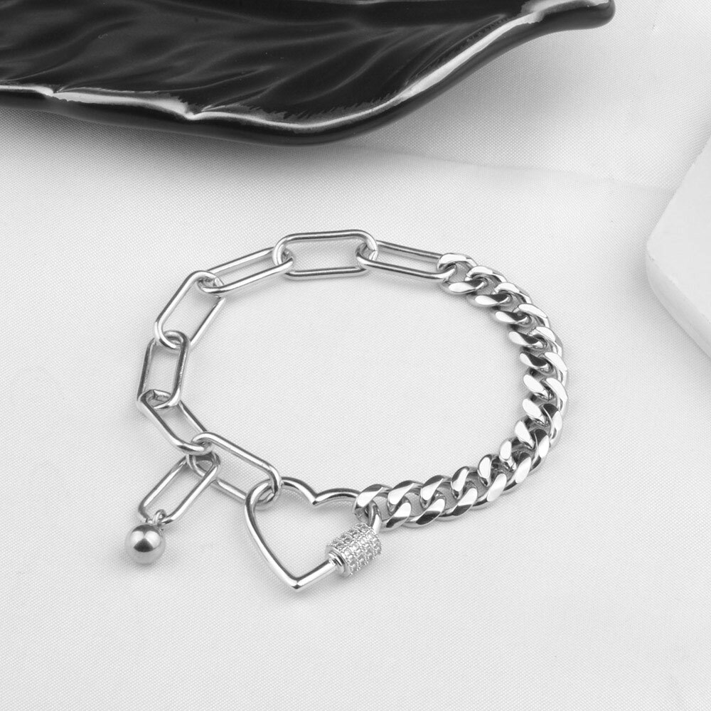 Chanfar Rvs Bohemen Chain Link Armbanden Voor Vrouwen Mannen Punk Hip Pop Liefde Hart Bedelarmband