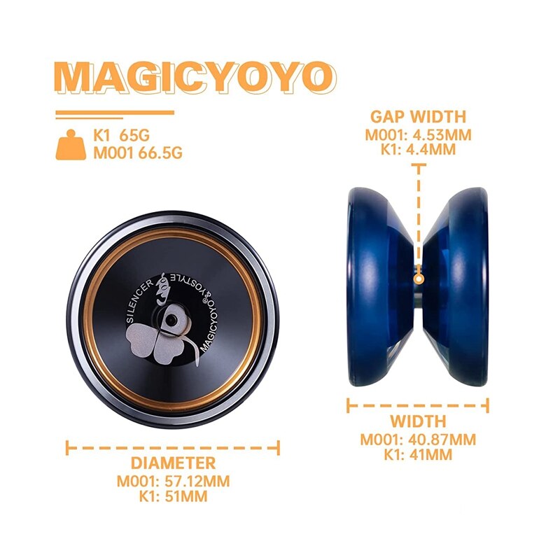 Magicyoyo: nicht reagierendes jojo,  m001 reagierende jojos ,  k1, schmetterlings-metalljojos mit 10 jojoschnüren + jojohandschuh + tasche