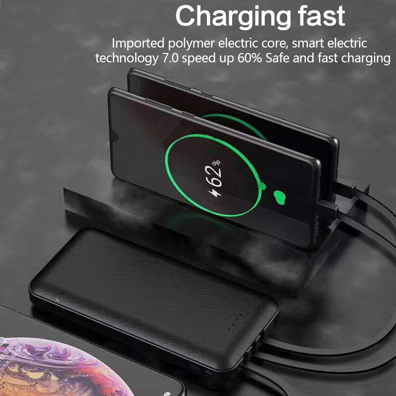 Power Bank 20000mAh Eingebaute 3 Kabel Power für iPhone 11 pro X 8 7 Externe Batterie Pack für Xiaomi poverbank mit Halterung