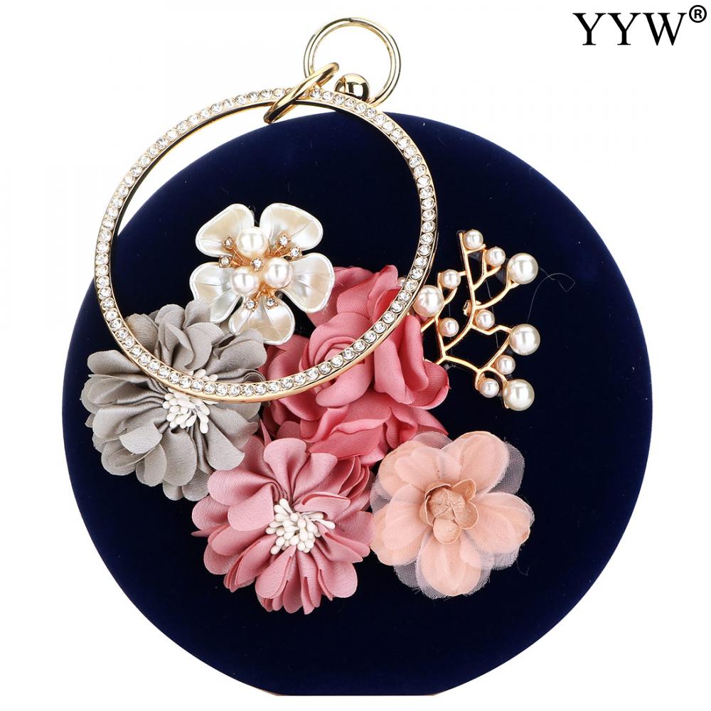 Roze Ronde Bloem Clutch Bag Womens Circulaire Ring Handtas Plastic Parel Strass Bruiloft Purse Pochette Femme: velvet  deep blue