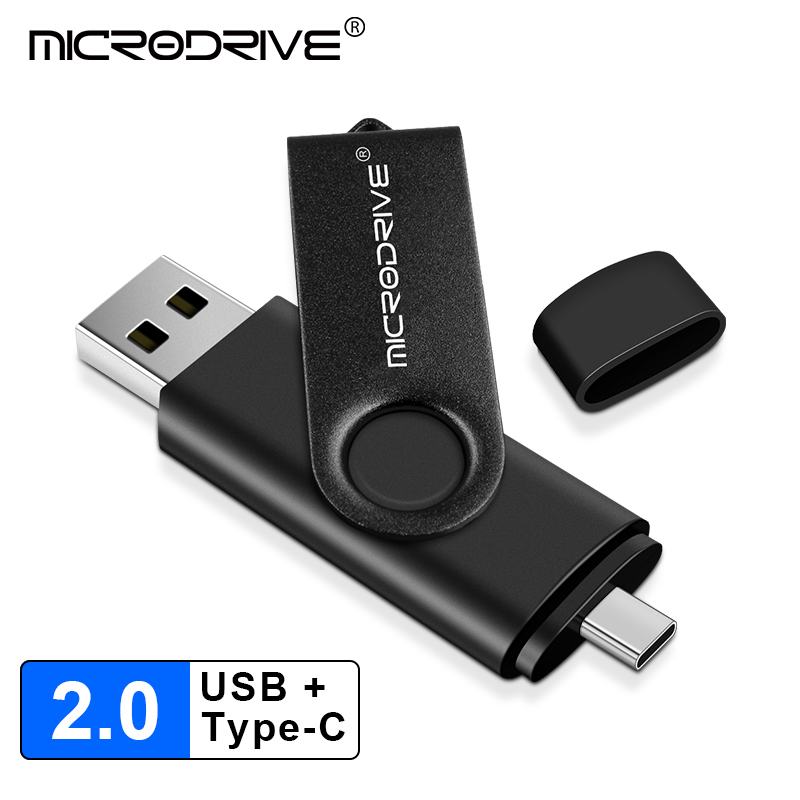 Otg 2 in 1 pendrive 128gb 64gb cle usb 2.0 geheugenschijf 32gb 16gb pen drive flash usb applicatie type-c usb key flash stick: Zwart / 128 gb