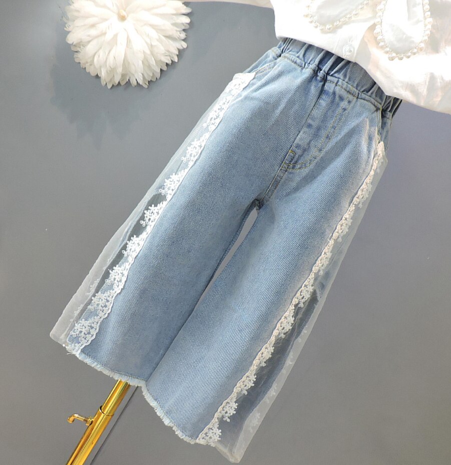 enfant bébé fille été dentelle patchwork jean enfants enfants élastique taille ample jambe large jean