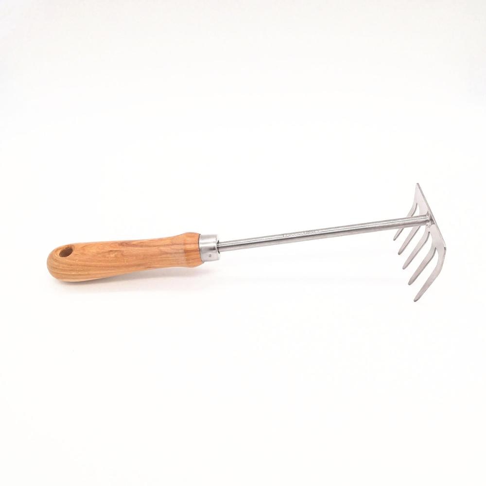 Rake Wooden Handle Stainless Steel Five-tooth Harrow Gardening Tools Loose Soil Harrow To Grow Flowers And Vegetables