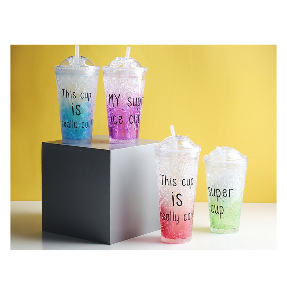 outdoor summer ice cup gel refrigeration double plastic color broken ice cup cold sippy cup custom letter