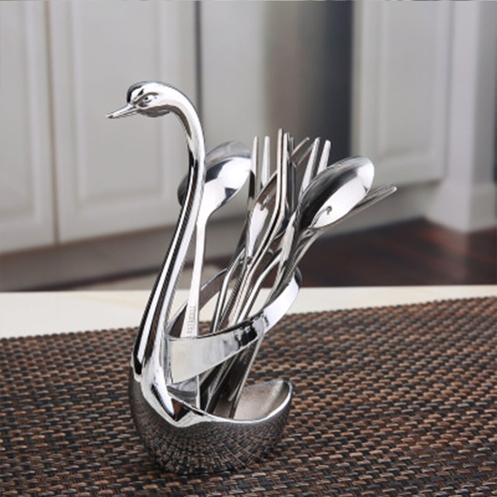 1 st svan porslin bas western bestick gaffel sked bestickhållare silver metall porslin förvaring restaurang heminredning