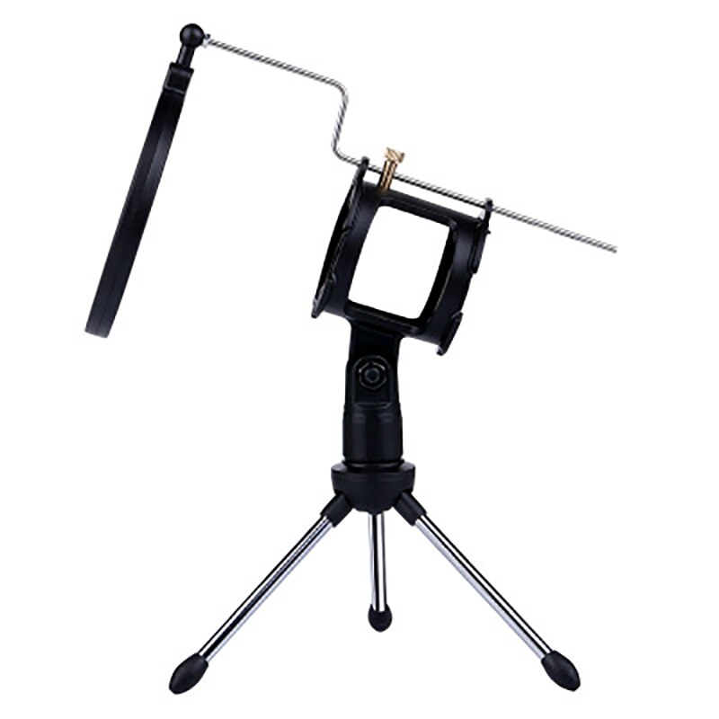 Portable Desktop Microphone Tripod Stand with Shock Mount Anti-Vibration Mic Holder with Round Mask Shield: Default Title