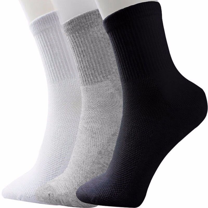 Afslappet mænds forretningssokker til mænd blød bomulds åndbar sort hvid grå sokker meias homens medium størrelse  x7-m2