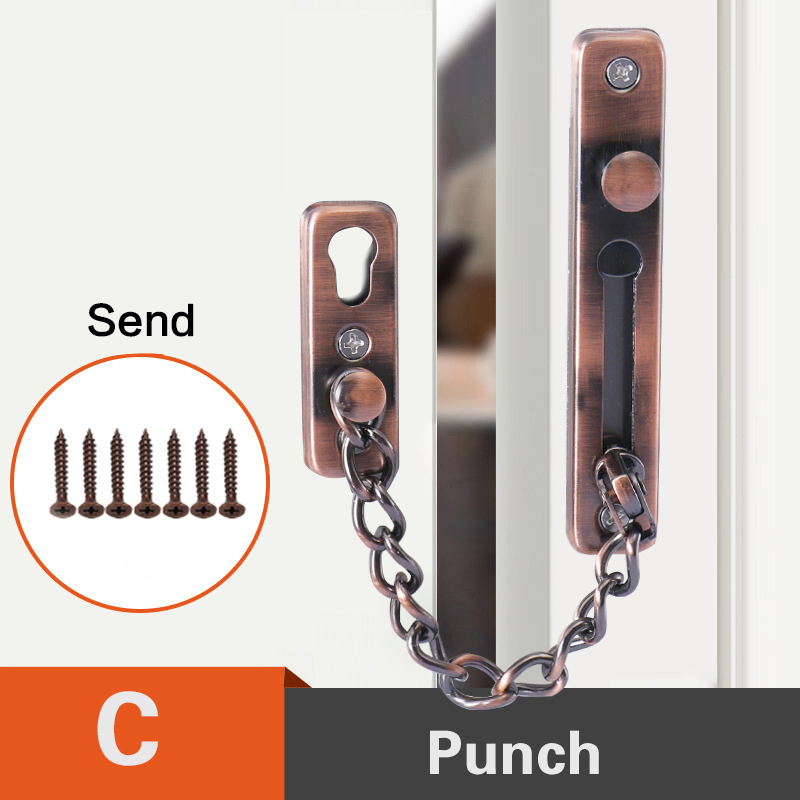 Verrou de porte en acier inoxydable Anti-vol | Chaîne de porte, verrou de porte, Bronze argent or noir, verrouillage de porte, matériel de verrouillage sans poinçon: C