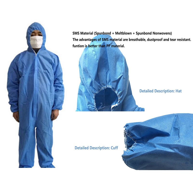 Unisex Sanitary Protection Jumpsuit Hazmat Suit Zip Isolation Protective Disposable Breathable Dustproof Labour Overall: SMS -Blue / XXL