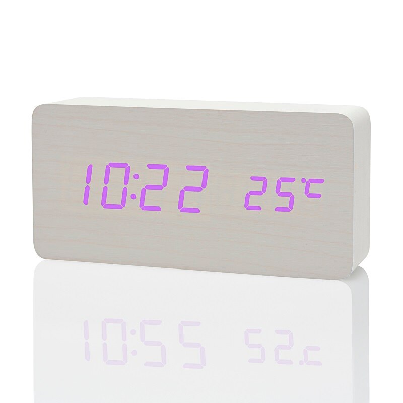 Suncree Modern Home LED digital Alarm Clock, Despertador Temp+date+time Electronic Digital Table Desktop Clocks: white purple