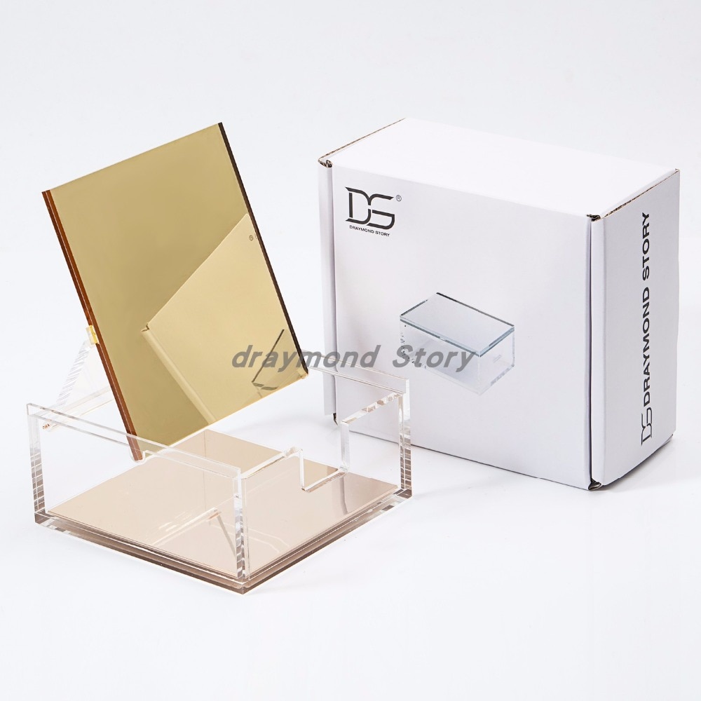 gold acrylic Gold Mirror box stationery student office supplies transparent metal gold mirror desk sorter