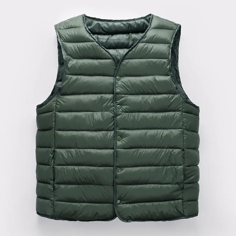 Herfst Winter Heren Mode Mouwloze Donzen Katoenen Vesten Warm Lichtgewicht Binnenkleding Vesten Casual Veelzijdig Man Vest Jas: XXXL / Army Green
