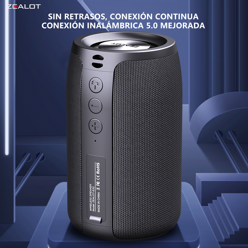 Altavoces inalámbricos ZEALOT S32 de 5W, altavoz subwoofer portátil, batería de 1800 mAh, 10 horas de reproducción estéreo a todo volumen, graves retumbantes.