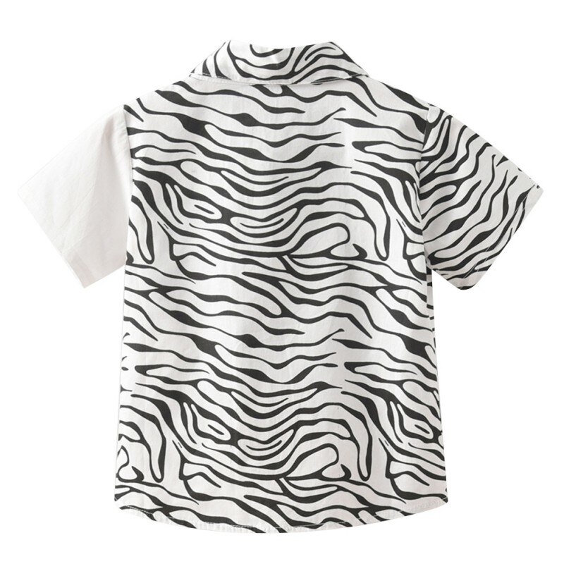 Jongen T-Shir Jongen Zebra Strepen Shirt Gentlewear Korte Mouwen Top Kinderen Casual Pocket Blouse Zomer Kid Kleding 1-7Y