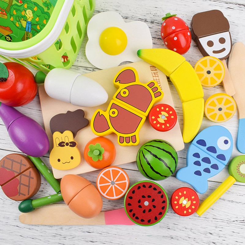 22pcs Kinderen Houten Keuken Speelgoed Cut Groente Fruit Speelgoed met Magneet voor Koken Vroeg Leren Educatief Speelgoed