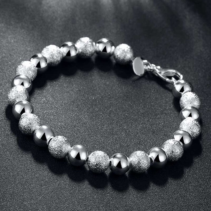 Wedding Engagement Jewelry Set 925 Silver Jewelry Scrub&Smooth Beads Balls Bracelet Necklace Women Party Jewelry Sets