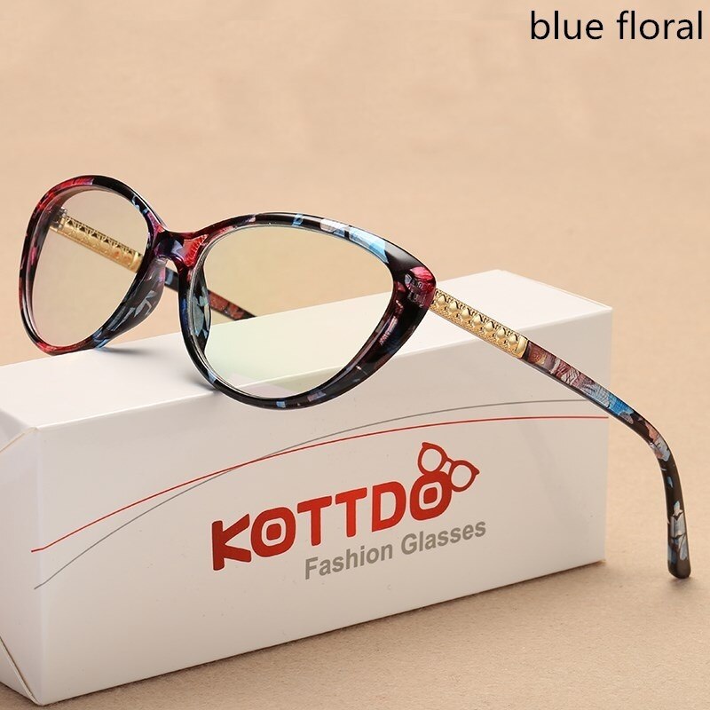 KOTTDO-gafas con de ojo de gato para hombre y mujer, lentes ópticas graduadas, montura: bule flower