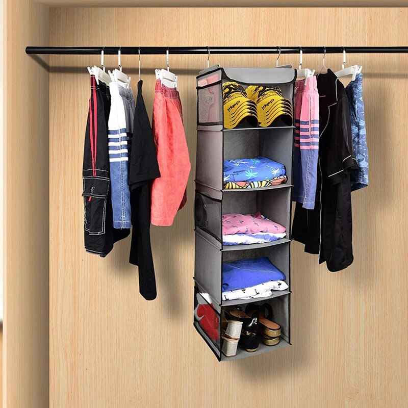 Yaapeet -Shelf Hanging Closet Organizer Collapsible Closet Side-Pockets Clothes Accessories Storage Washable Cloth Fabric