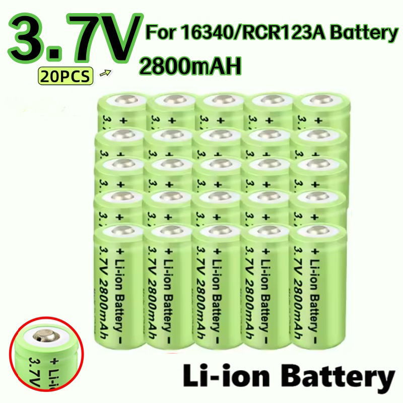 20 st. 2800 mah uppladdningsbara batterier, 3.7v litiumjonbatterier , 16340 rcr-batterier  cr123a 123 icr-batterier för led-ficklampa för resor: Brun