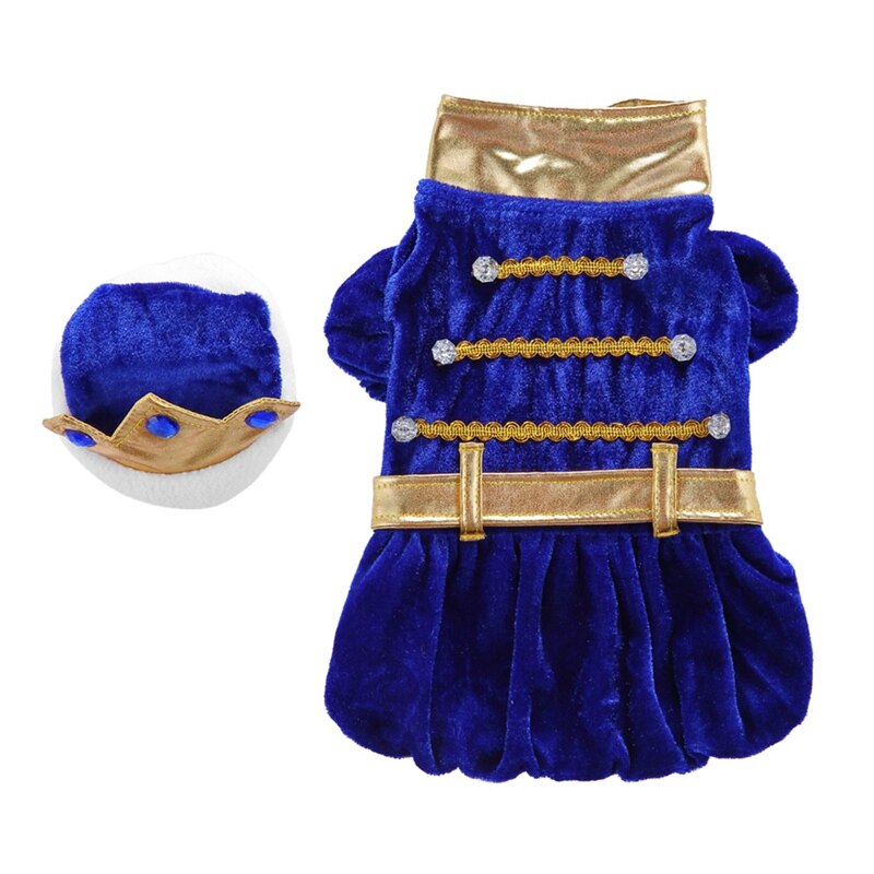 Hond Halloween Kleding Kostuum Funny Cosplay Prins En Koning Outfits Set 2-legged Jas Jas Met Hoed Voor kleine Honden: M / Blauw