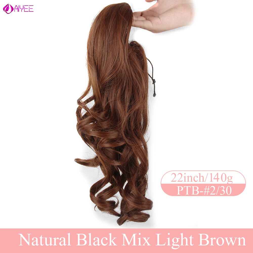 AIYEE Clip in Hair Extensions 55cm,22" Pony Tail Horsetail Synthetic Hairpieces Ponytail Drawstring Straight Ribbon Ponytails: Natural Color