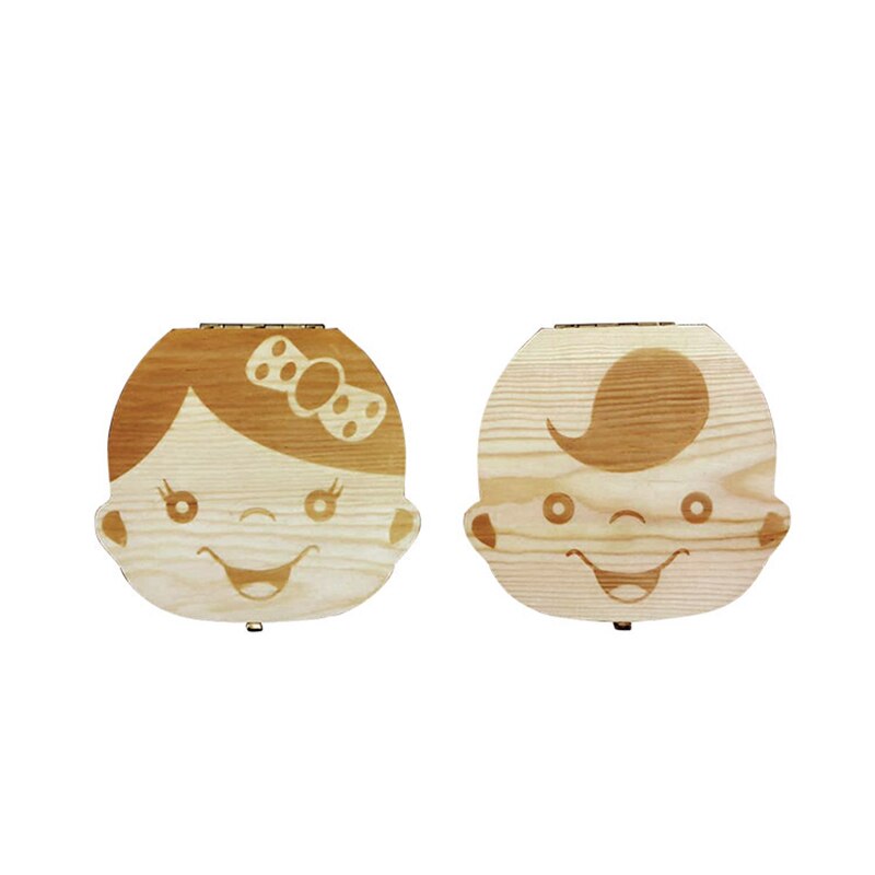 Baby Milk Teeth Box Spanish English Russion French Baby Wood Tooth Box Organizer Kids Deciduous Storage Collect wooden Box