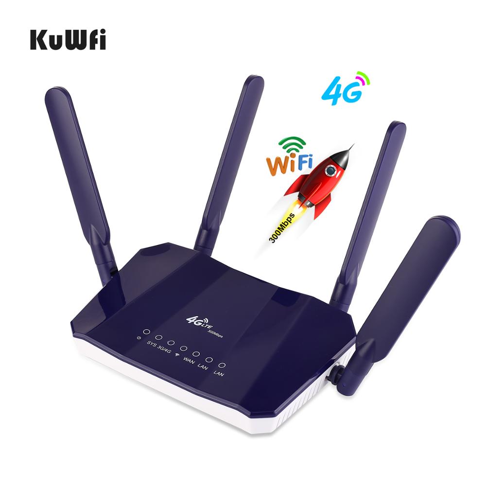 KuWFi 4G LTE CPE kabellos Router 300Mbps drinnen kabellos CPE Router 4Stck Antennen Mit LAN Hafen Wifi Router SIM Karte Slot