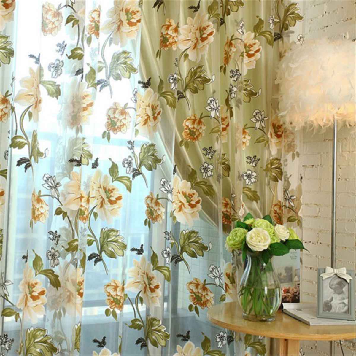 Enkle blomstergarn vinduesgardiner til stue børn soveværelse europæisk stil slør sheer voile tyl gardiner 1 panel