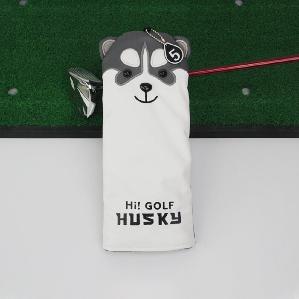 1Pc Golf Club couvre-chef belle Husky Golf bois Club têtes couverture dessin animé Animal #1 #3 #5 PU cuir couvre-chef anti-poussière couvertures