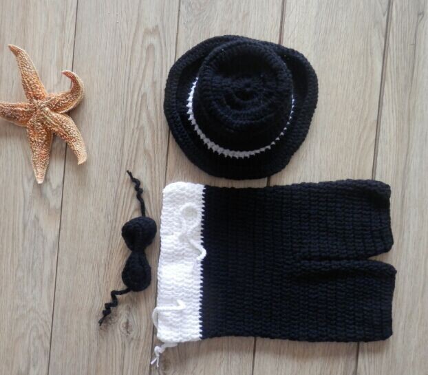 Spedizione gratuita, baby black top-hat , baby boys Gentleman Crochet cappelli, papillon e set di pantaloni, neonato foto Prop dimensioni: 0-1m,3-4m