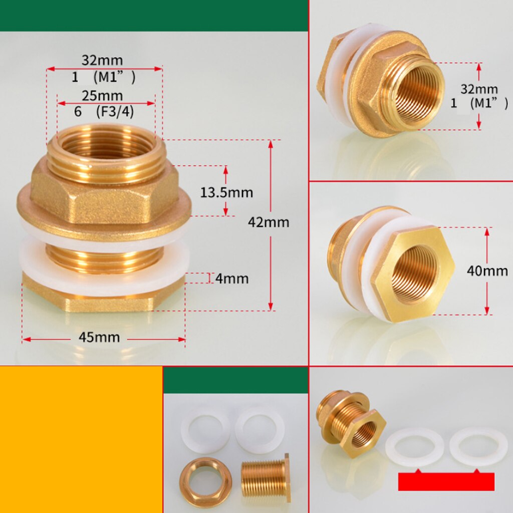 Solid Brass Water Tank Connector Fittings Leak-proof M1/2'' M3/4'' M1'' Adapter