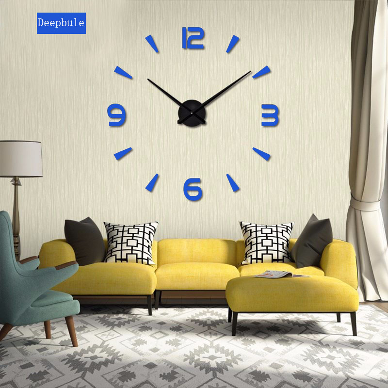 Muhsein Wall Clock Home Decoration Clock Acrylic Mirror Sticker Quartz Watch 3d DIY Mute Wall Clock: bule / 37inch