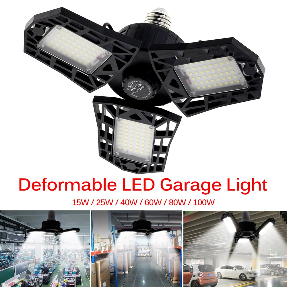 Superlyst industriel belysning 60w 80w 100w deformerbare loftslamper til lagerværksted hjemme  e27 foldet ledet garagelys