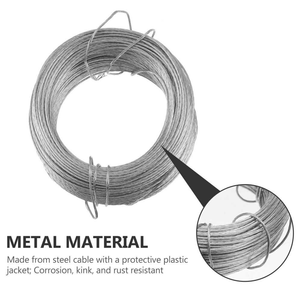 1Set Wire Rope and Photo Frame Hanging Hooks Kit Picture Hangers Picture Hanging Wire Set(20m Wire Rope +20 Sets of Rings)