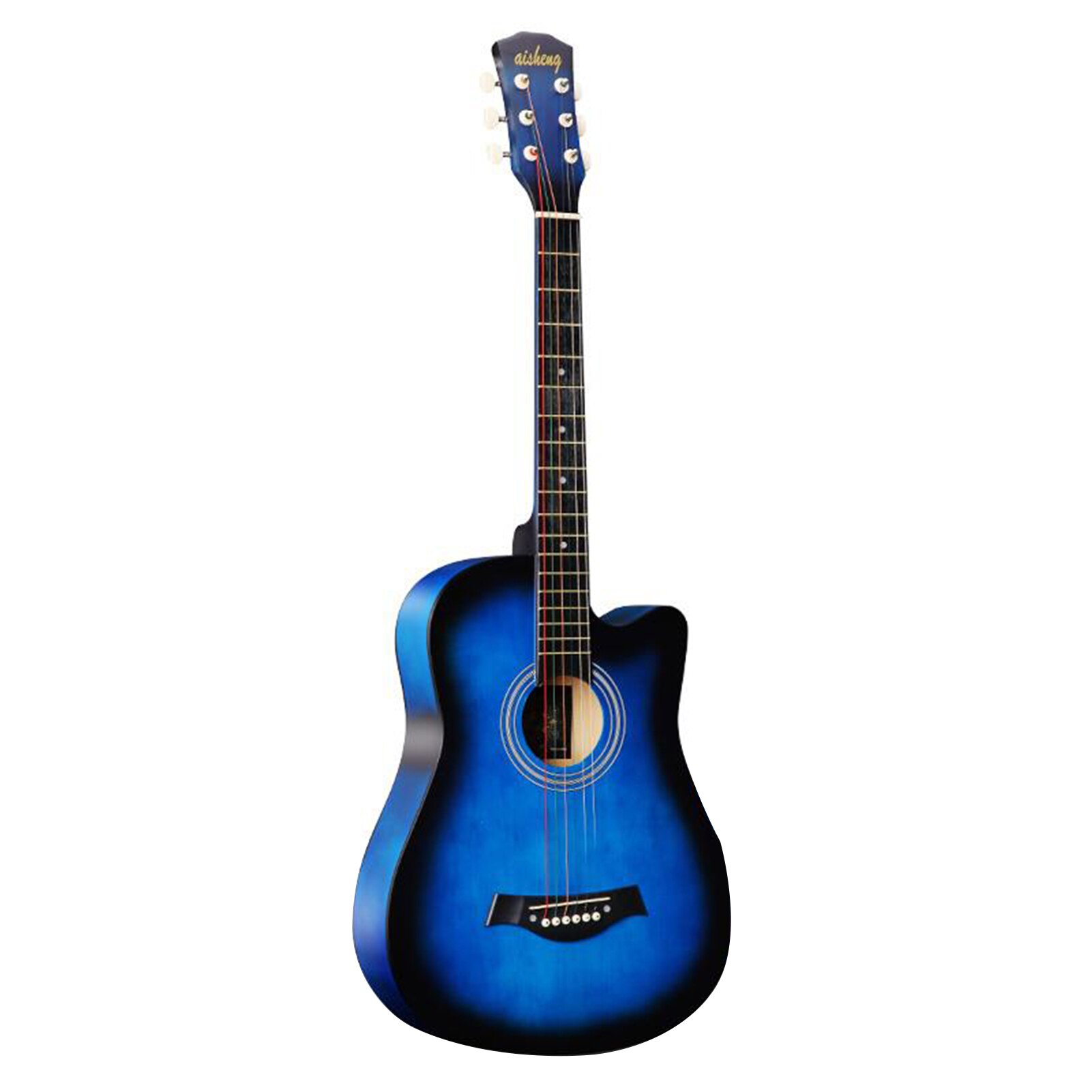 38'' Full Size Folk Acoustic Guitar Adult 38 inches 6 Strings Cutaway Folk Acoustic Guitar for Students Beginners (Wood): Folk Guitar Blue
