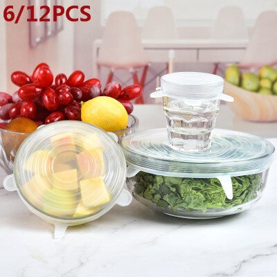 12pcs Reusable silicon stretch lids universal lid Silicone food wrap bowl pot lid silicone cover pan cooking Kitchen Stoppers