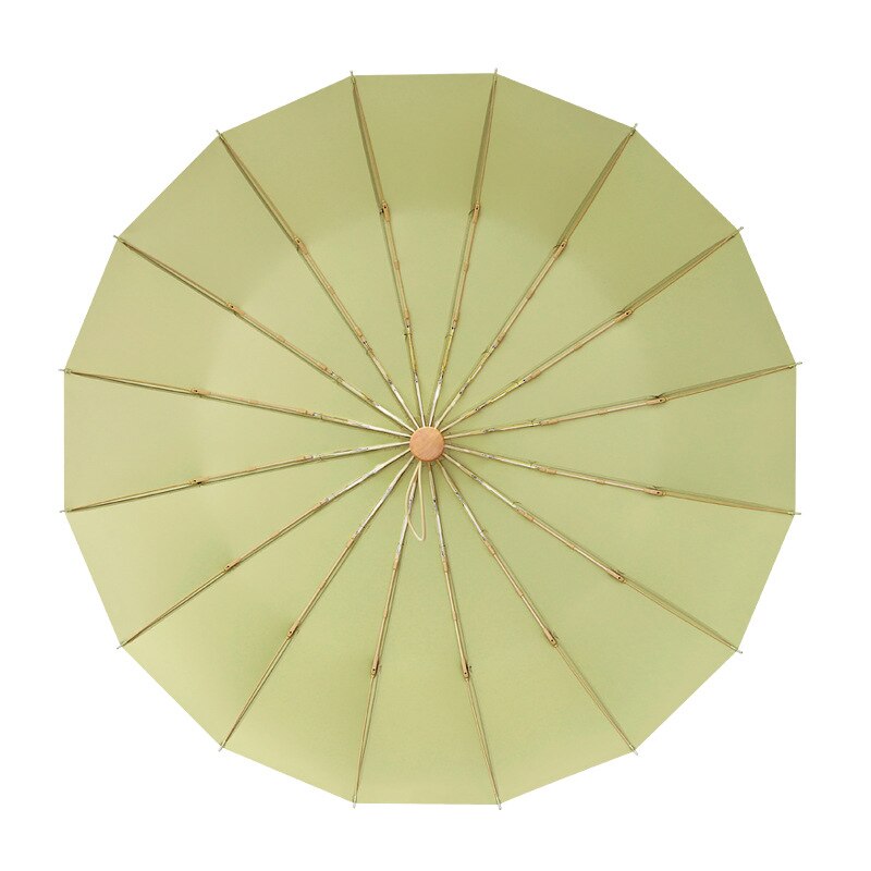 Houten Handvat Paraplu Drie-Opvouwbare Paraplu Voor Mannen 210T 16 Botten Groter Parapluie Vouwen Vrouwen Paraplu regen Vrouwen: Matcha green