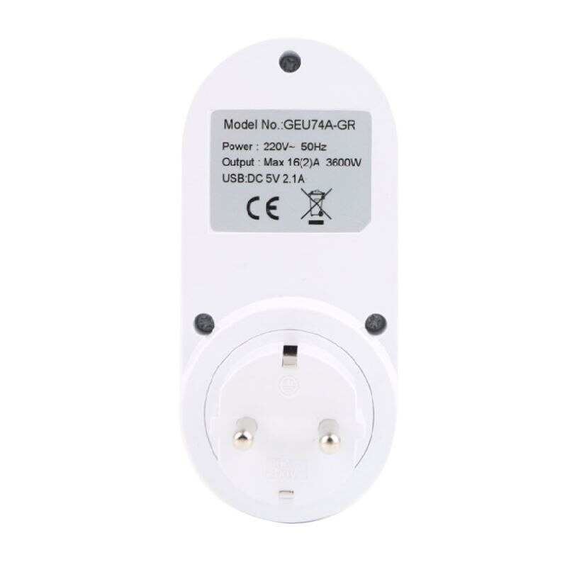 EU Plug Countdown Timer Socket Smart Control Dual USB Ports 180 Rotation 8 Hour