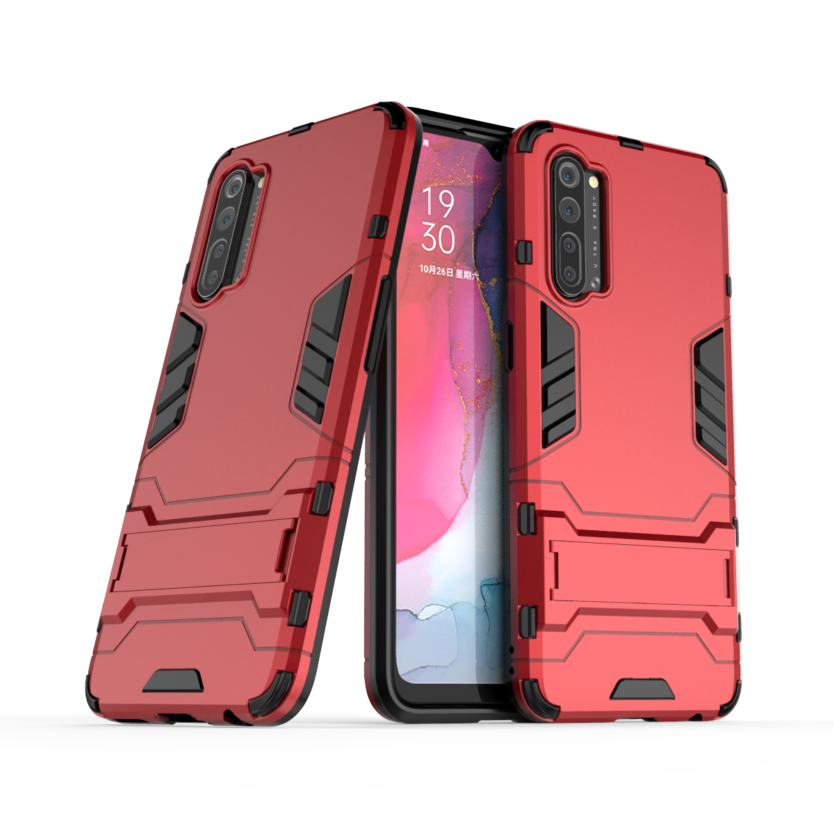 Funda de armadura híbrida para OPPO Reno 5Z 5g 5 Pro Plus 4 SE 4 Pro 4g 3 Pro 2 Z con soporte, funda de teléfono protectora para Reno A Z: plástico / Rojo