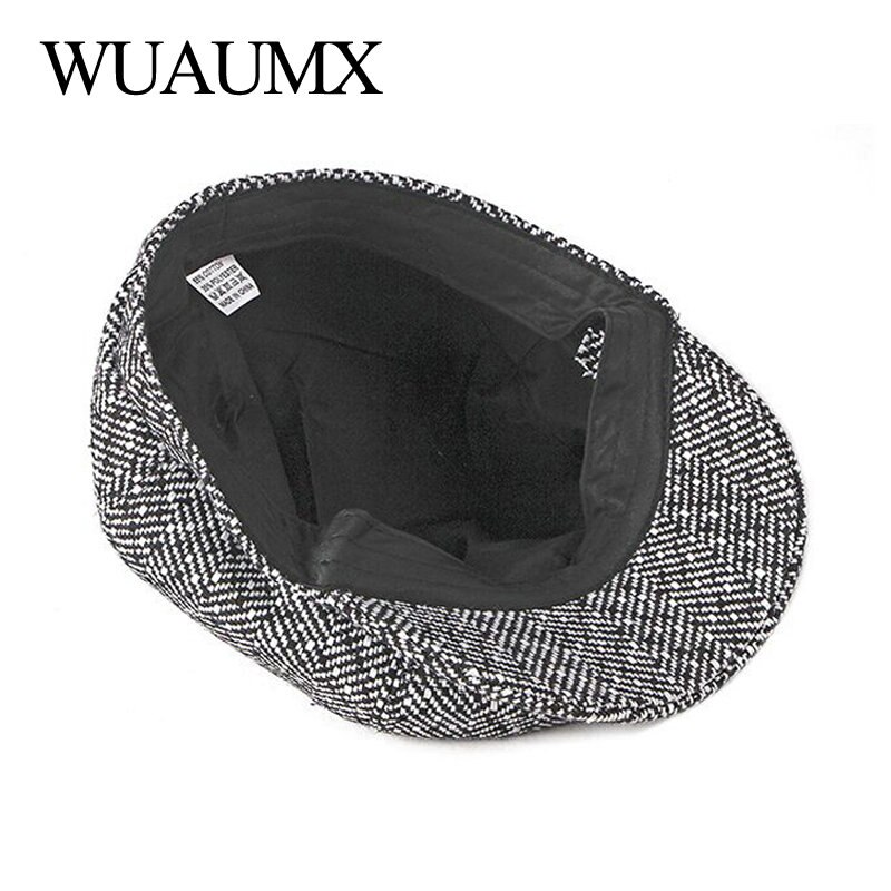 Wuaumx Newsboy Caps Men Women Tweed Octagonal Hat Eight-blade Cap Detective Hats Autumn Winter Herringbone Flat Caps chapeau