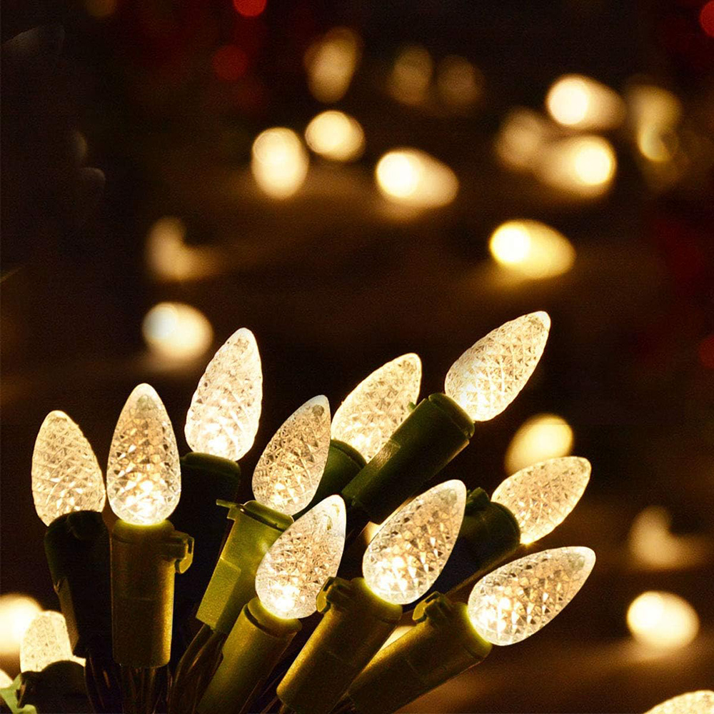 5M 50led C6 Bollen String Lights Batterij Aangedreven Aardbei Kerst Fee Slinger Licht Xmas Boom Nieuwjaar Decor 8 Modi Timer