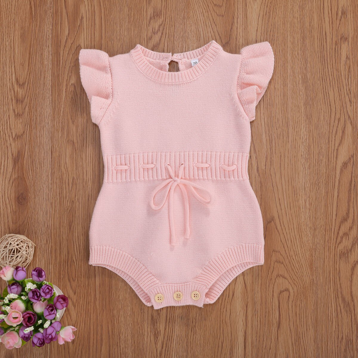Focusnorm Baby Jongens Meisjes Trui Gebreid Bodysuits Ruches Korte Mouwen Effen Jumpsuits Outfits 3 Kleuren