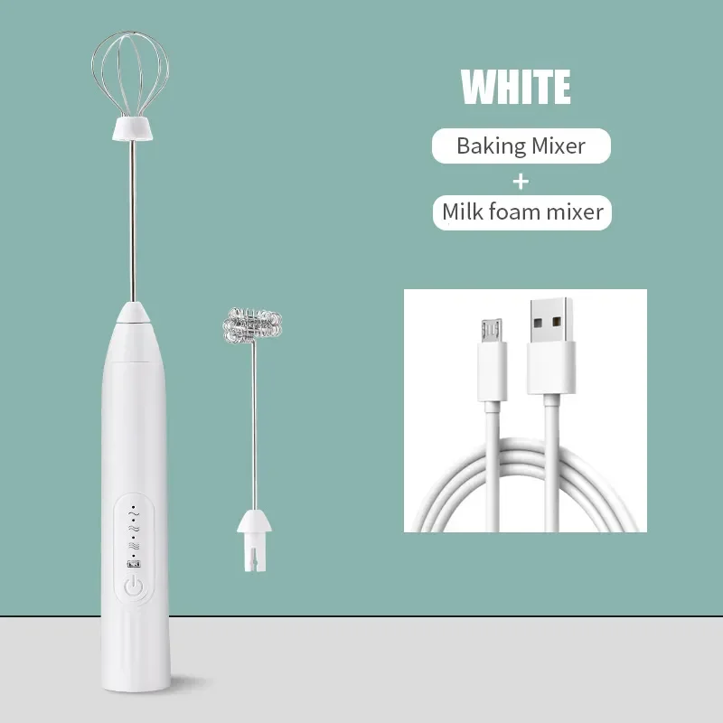 Agitador eléctrico de espuma de leche, batidor de café inalámbrico, batidor de huevos de mano, agitador de espuma de capuchino, herramientas de cocina portátiles USB, Espumador: Negro