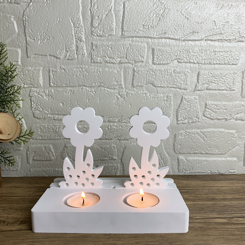 Molde de silicona para candelabro de flores, portavelas DIY para luz de té, molde de fundición de yeso y cemento, moldes artesanales de resina epoxi de girasol