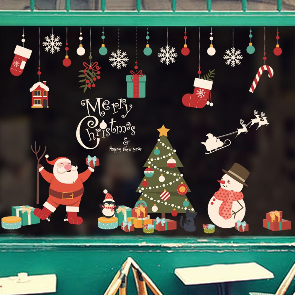 Christmas decoration self-adhesive-free window sticker glass electrostatic stickers Year Flakes shop wall sticker: E