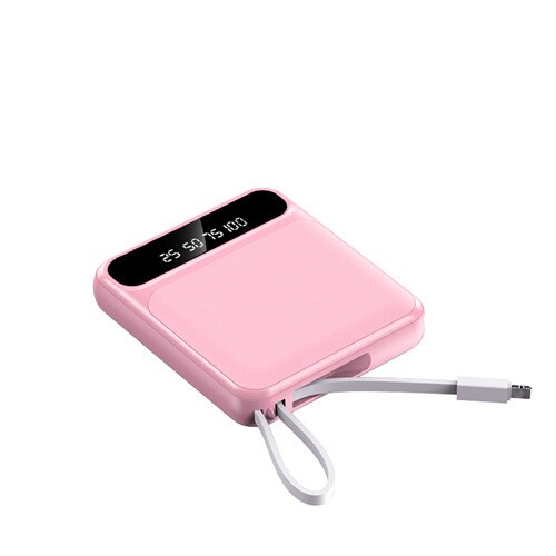 30000Mah Mini Power Bank Twee-weg Snelle Opladen Digitale Display Externe Batterij Ingebouwde Kabels Met Zaklamp Voor iphone Mi: pink