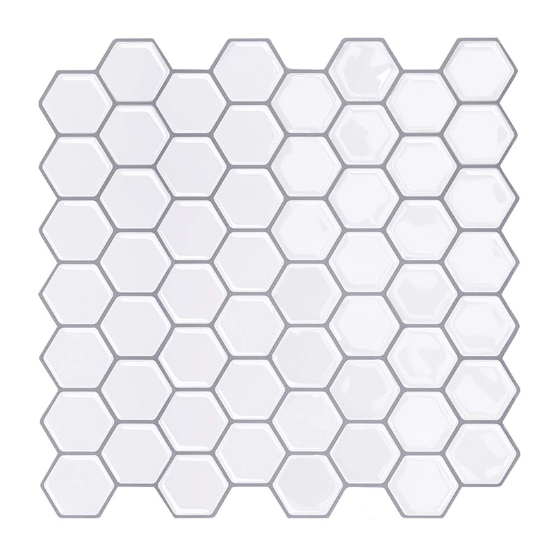 Hexagon White Vinyl Sticker Self Adhesive Wallpaper 3D Coating &amp; Sticker Backsplash Kitchen Bathroom Wall Square Tiles-1 Sheet